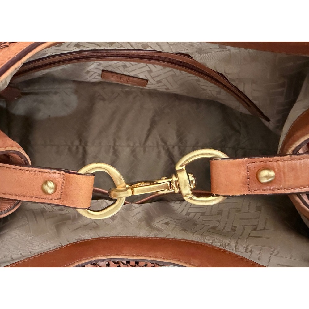 Cole Haan Woven Leather Hobo Bag Cognac Brown Satchel Gold Hardware - Picture 5 of 11